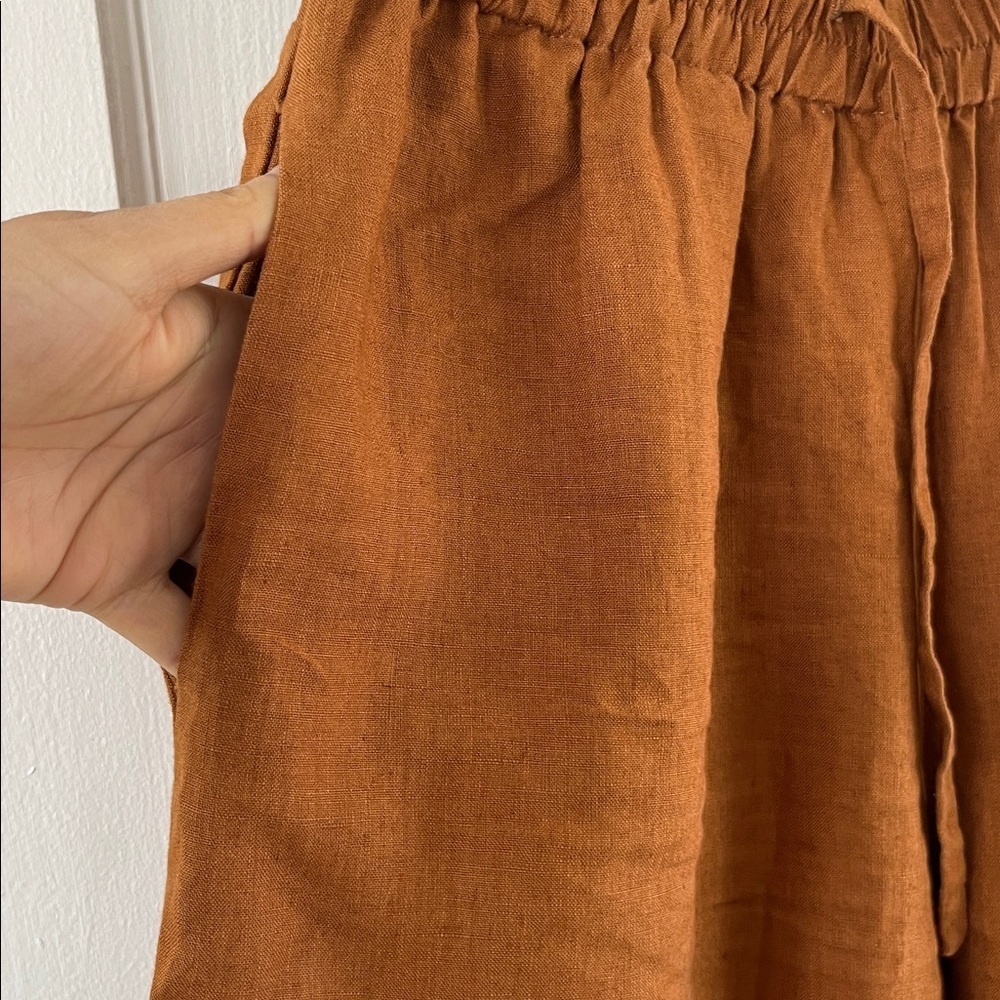 Jillian Boustred 100% Linen Wide Leg Pants M Earth Tone - Picture 10 of 13